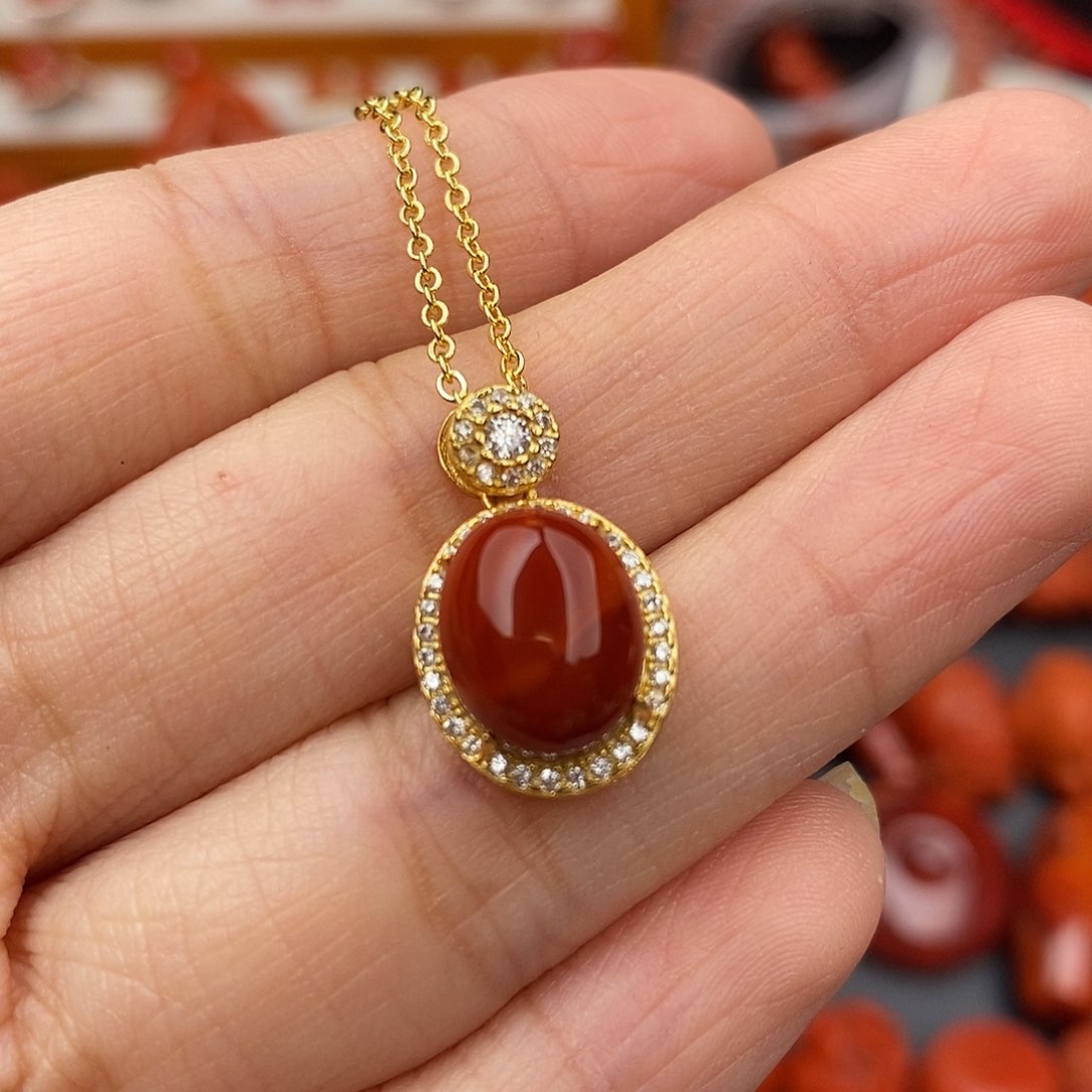 南红玛瑙四川凉山瓦西吊坠银S925镶嵌