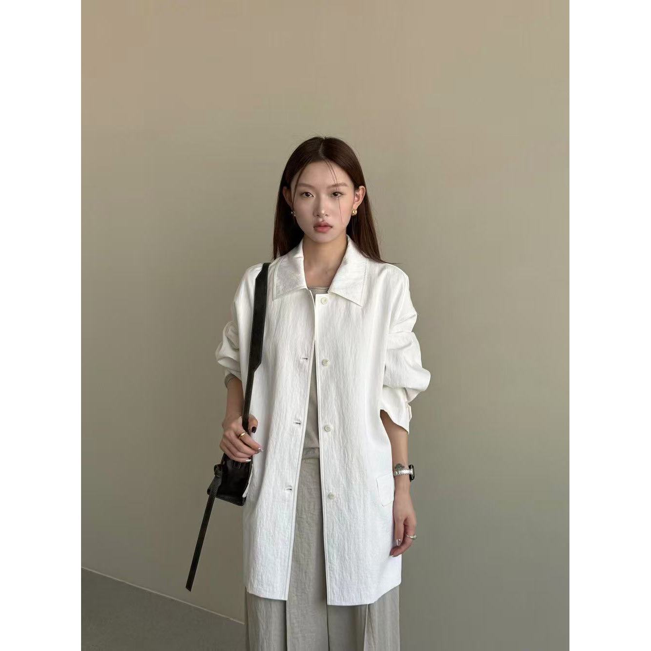 J-27280#抹茶#真的好喜欢这款干净又温柔的韩系中长款风衣外套(福