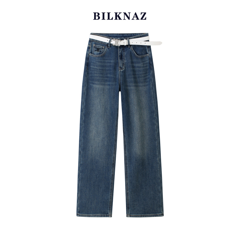 BILKNAZ秋冬季时尚百搭直筒牛仔裤显瘦休闲裤女款K2014