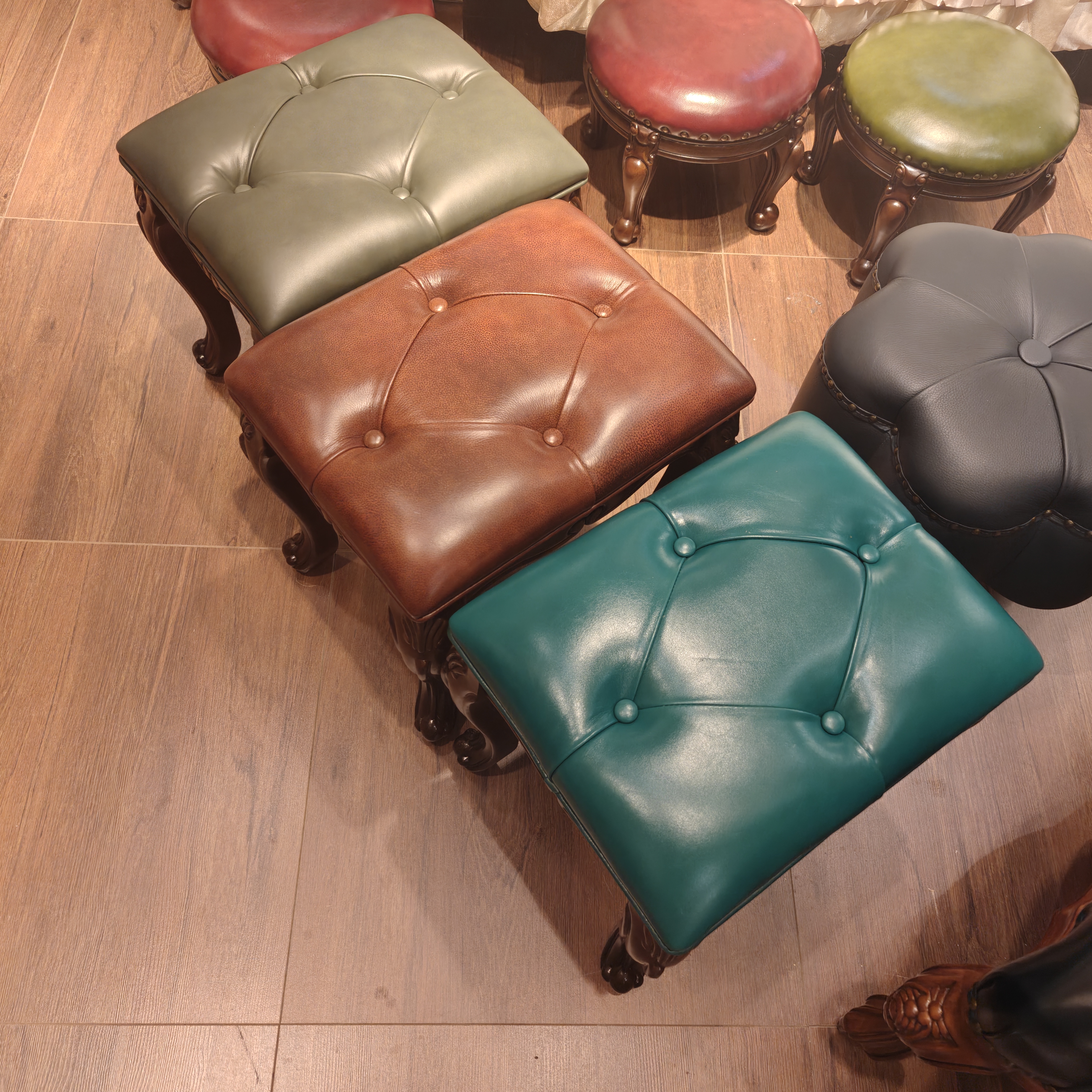 妆凳46*36*44cm双色浅咖 美式简美换鞋凳客厅方凳入户茶前凳