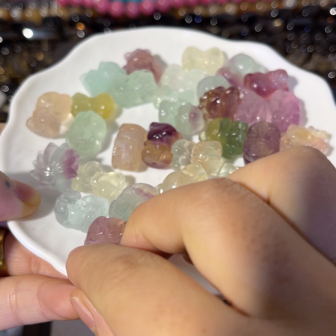 水晶手链银S925镶嵌莹石雕刻件到手两个