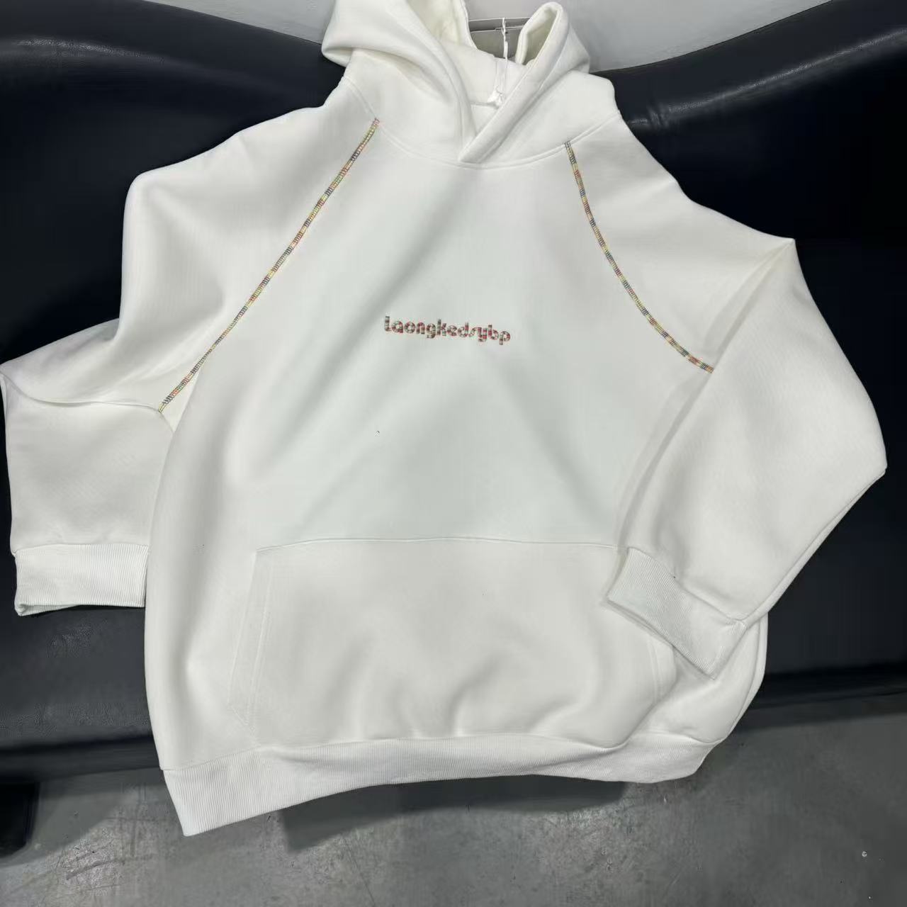 重磅连帽衫卫衣秋季新款高品质彩虹刺绣美式复古休闲套头上衣-909