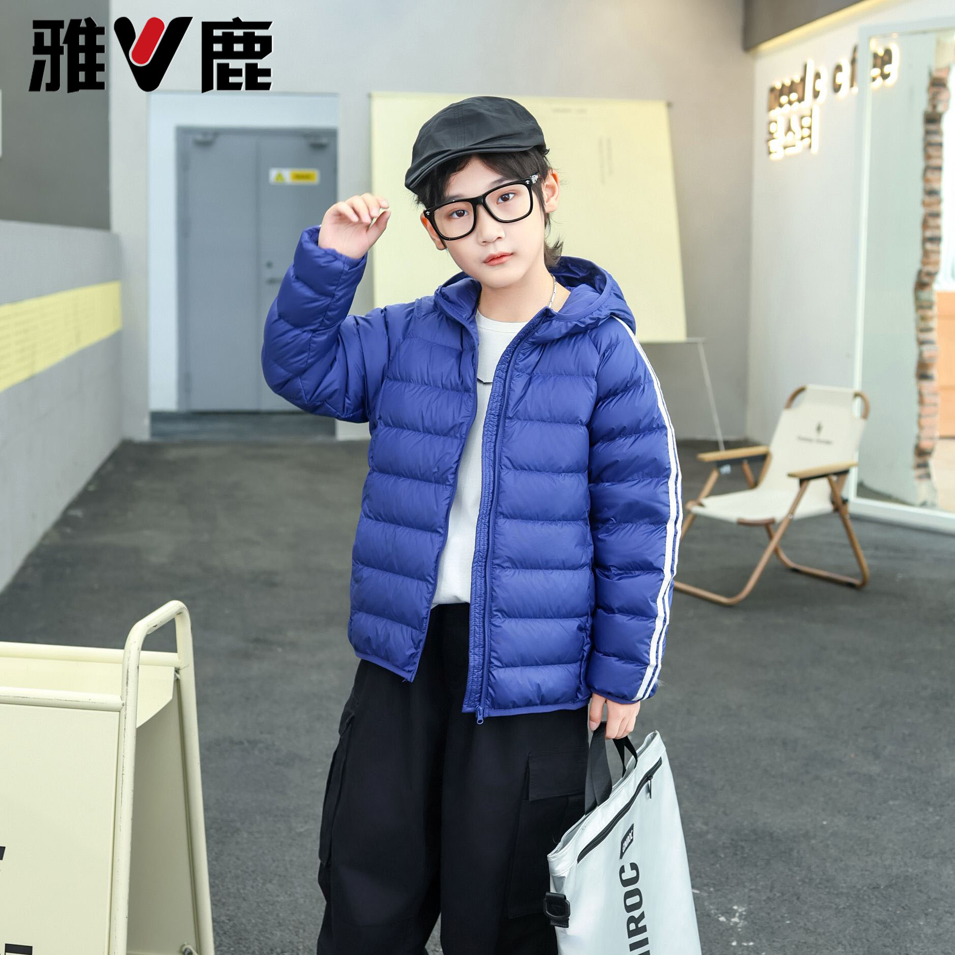 雅鹿保暖轻薄羽绒服中大童男童女童鸭绒纯色百搭韩版连帽秋冬