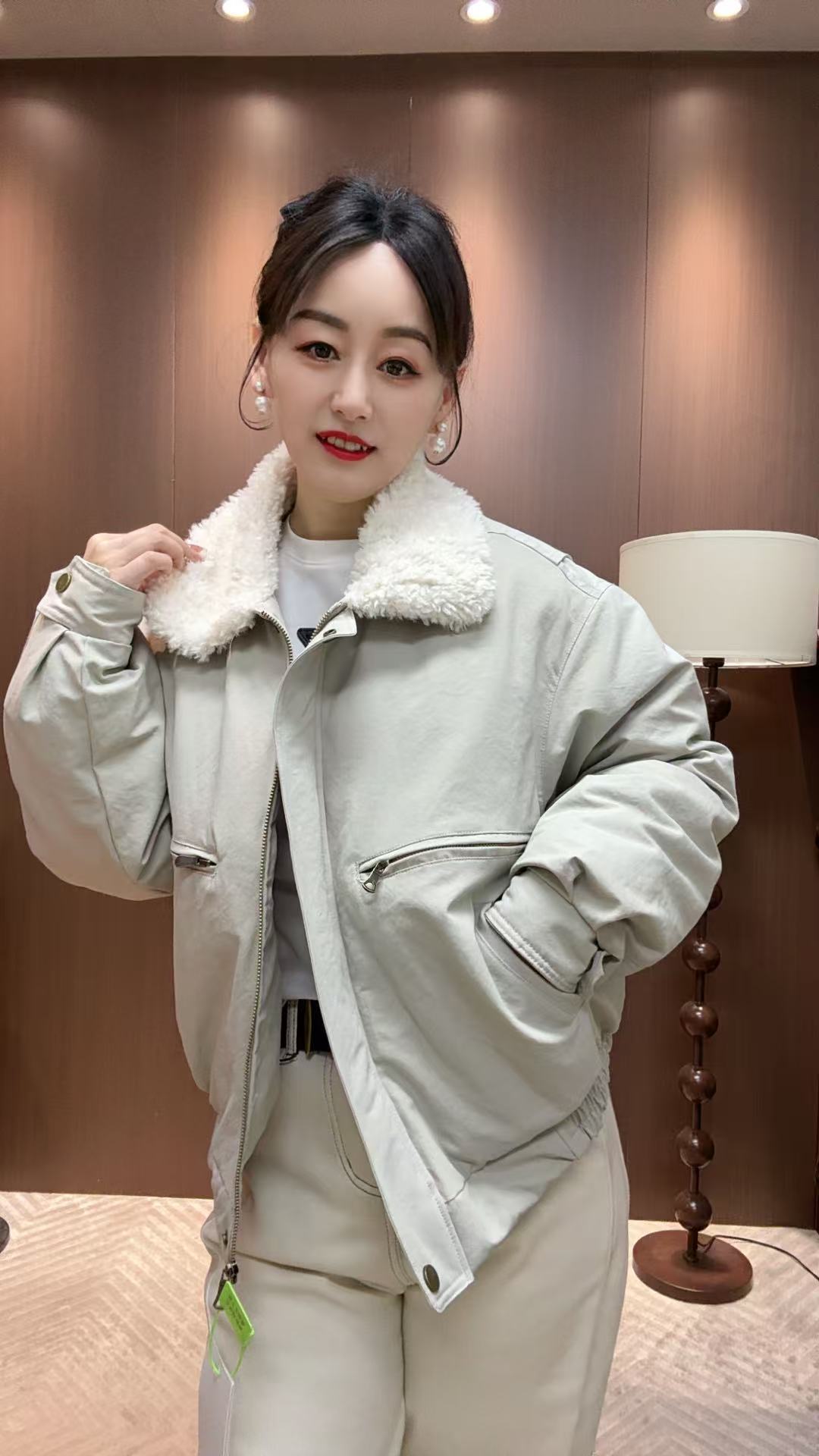 5009复古拼接毛领保暖派克棉服女外套