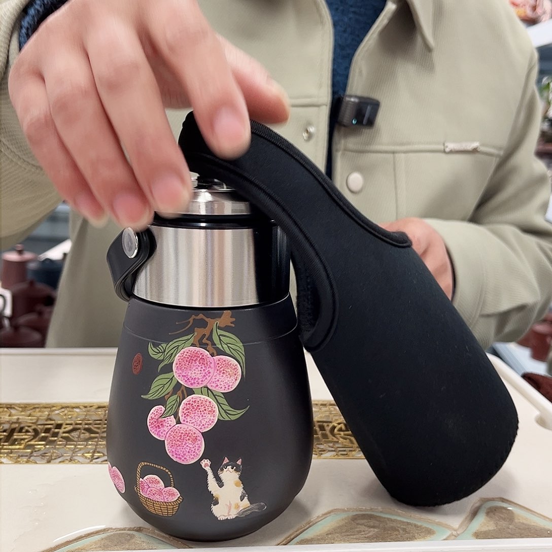 茶杯紫砂荔枝猫带杯套