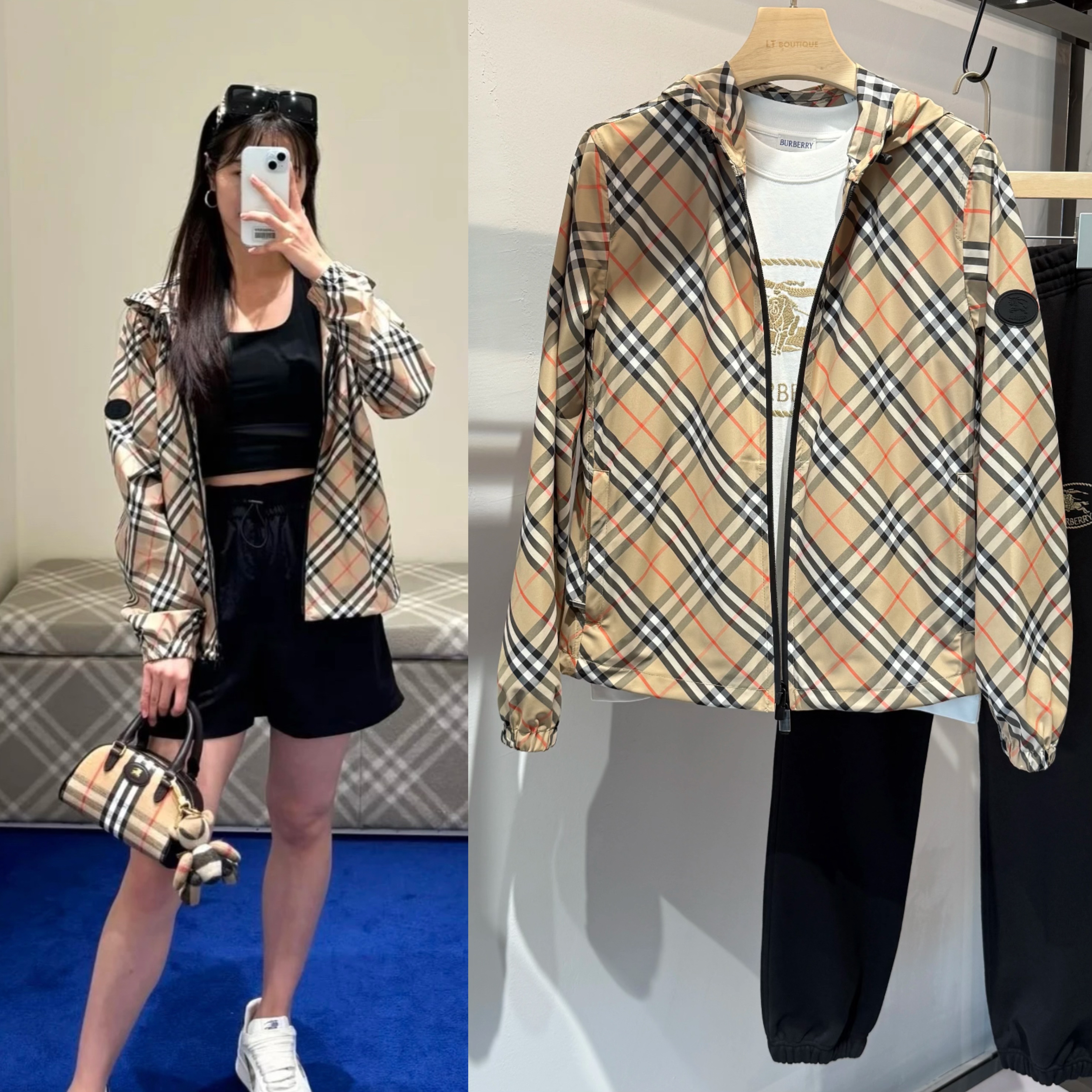 未使用 BURBERRY/博柏利 女款 斜格纹拉链连帽夹克外套10850