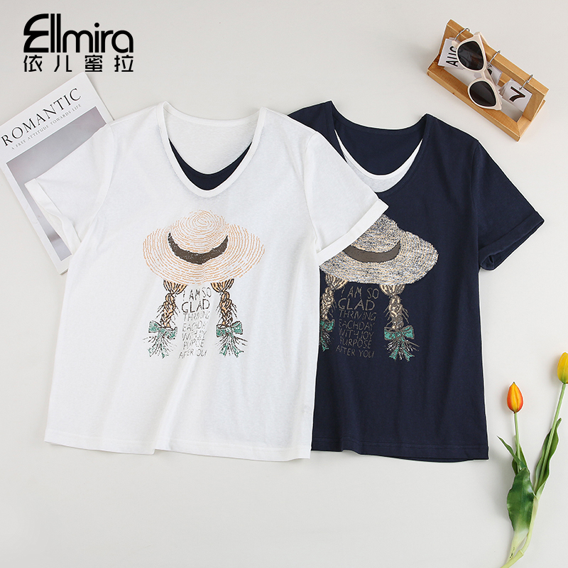 9306女童短袖t恤夏季上衣T恤打底宽松V领2025新款大童洋气薄款 