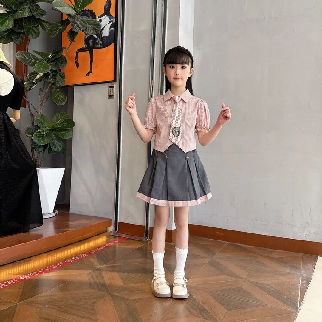女童学院风套装夏季2025新款儿童jk制服衬衫洋气时髦百褶裙两件套