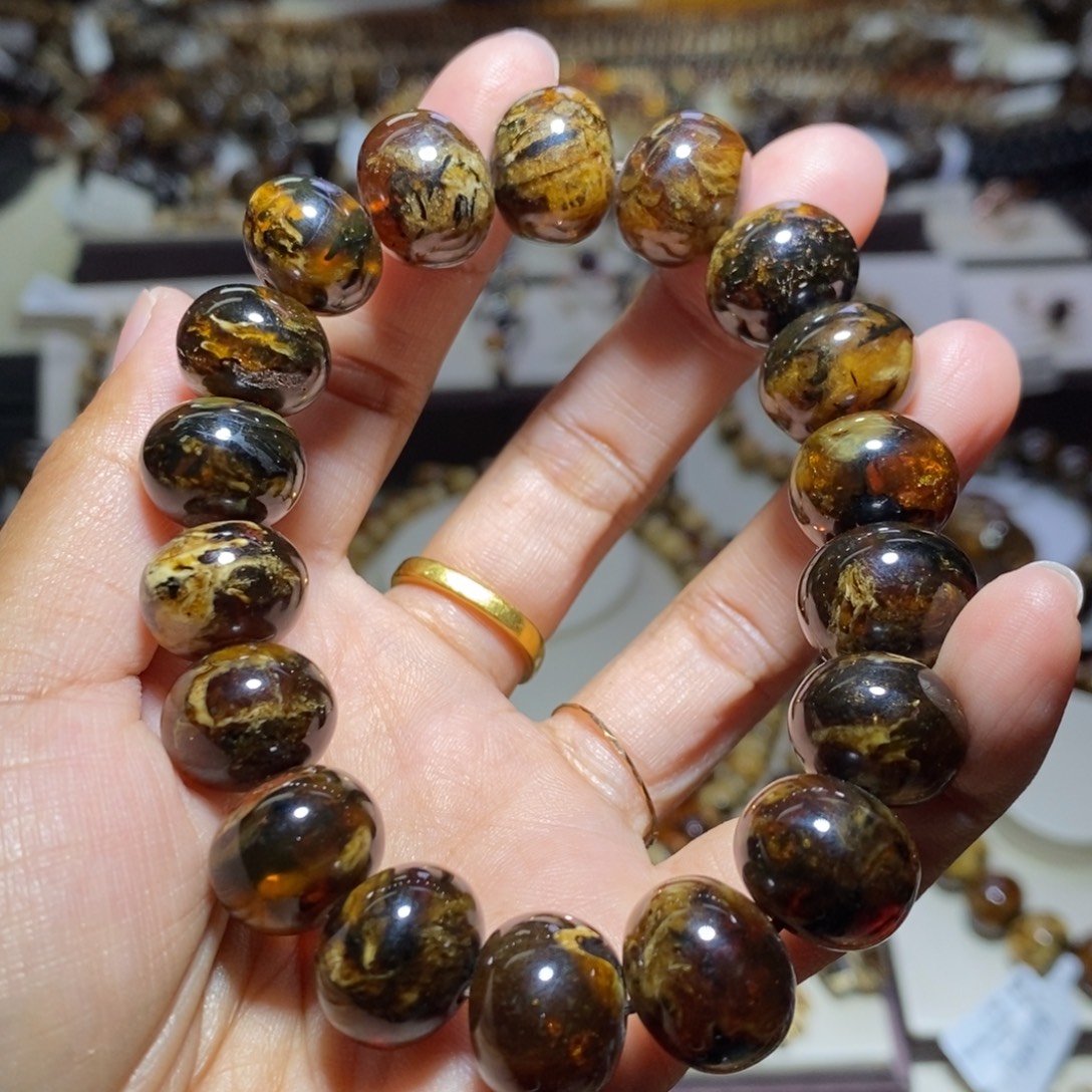 裸石琥珀未镶嵌蜡花14mm