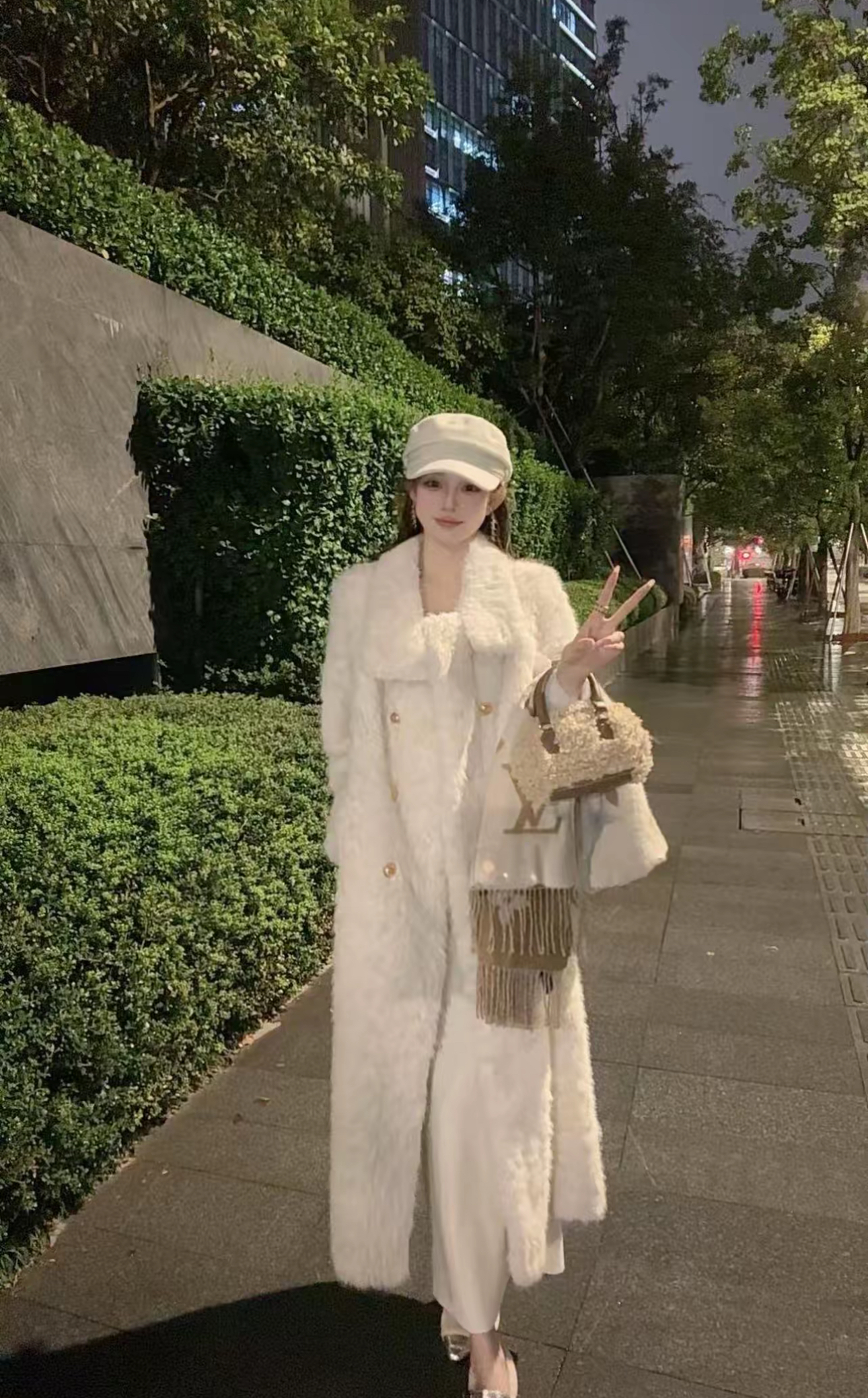 【小福星专属】秋冬毛毛外套直下摆宽松型长款女立领外套白色小香风