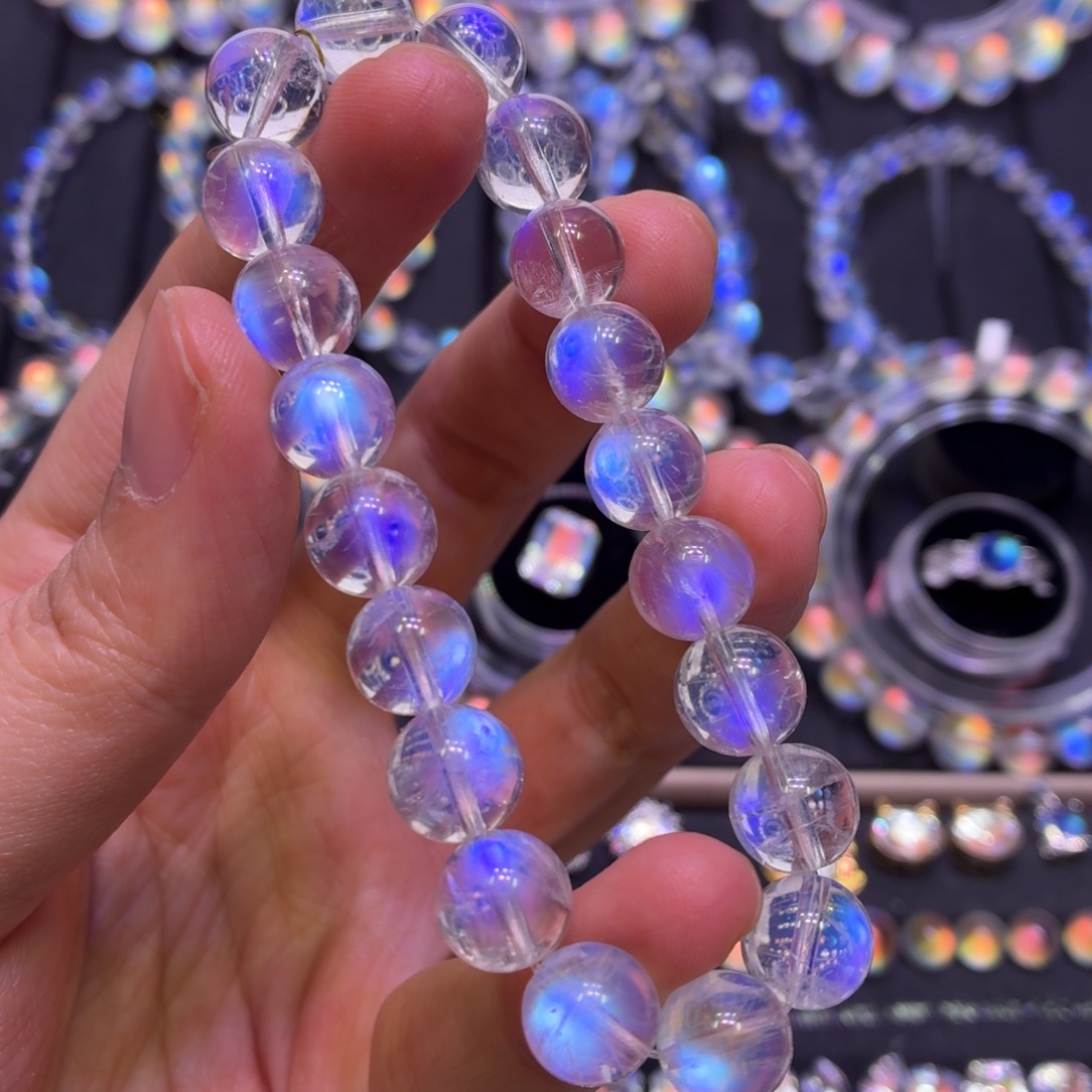 月光石手链未镶嵌19毕业级印度料蓝月光玻璃体9.8mm