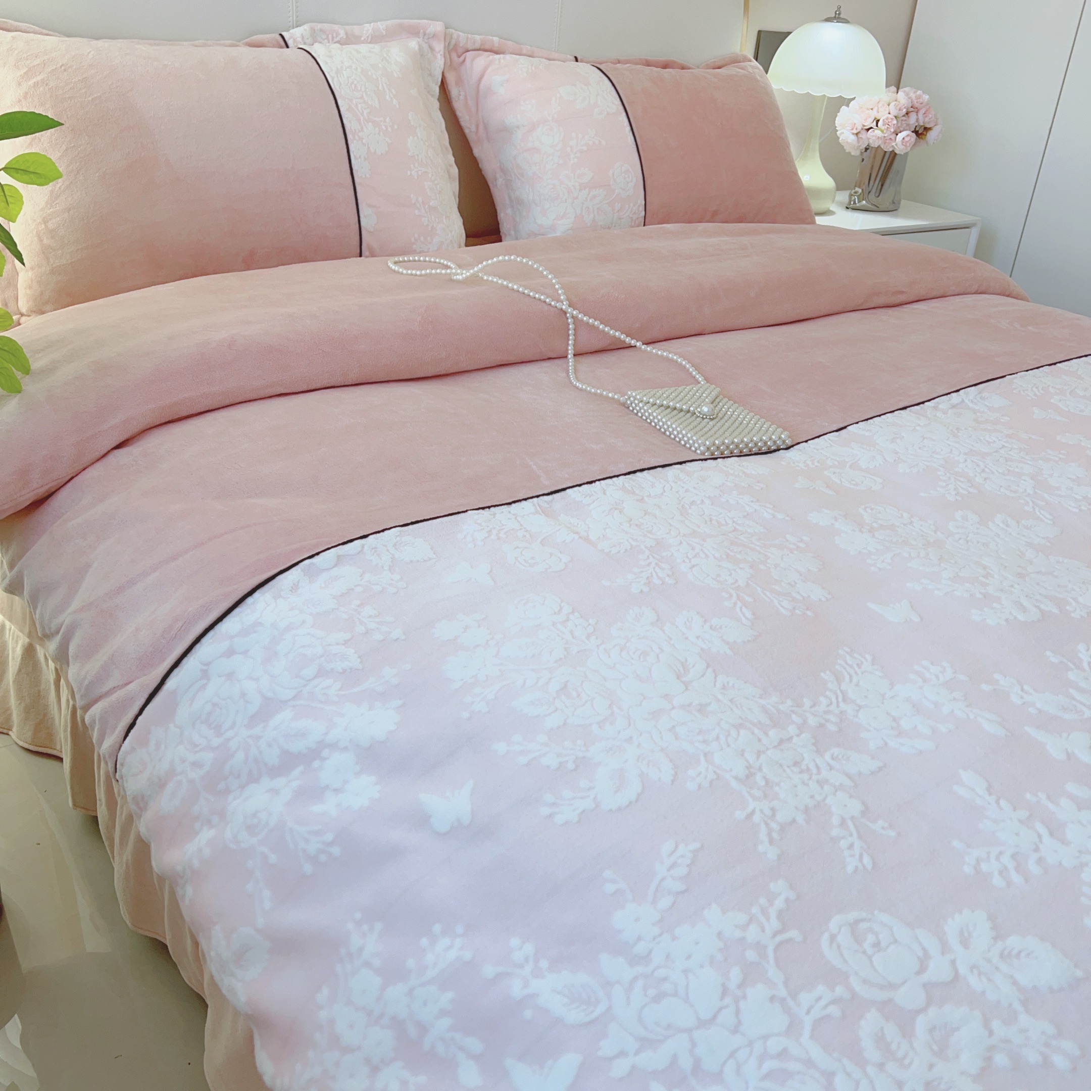 冬季加厚雕花牛奶绒四件套保暖短毛绒被套床单双面绒被罩