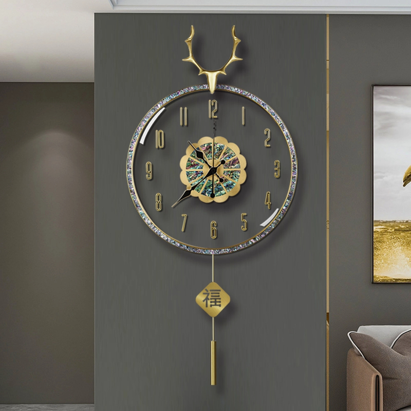 2025新款透明客厅挂钟轻奢挂钟挂墙上贝壳家用时尚简约静音时钟表