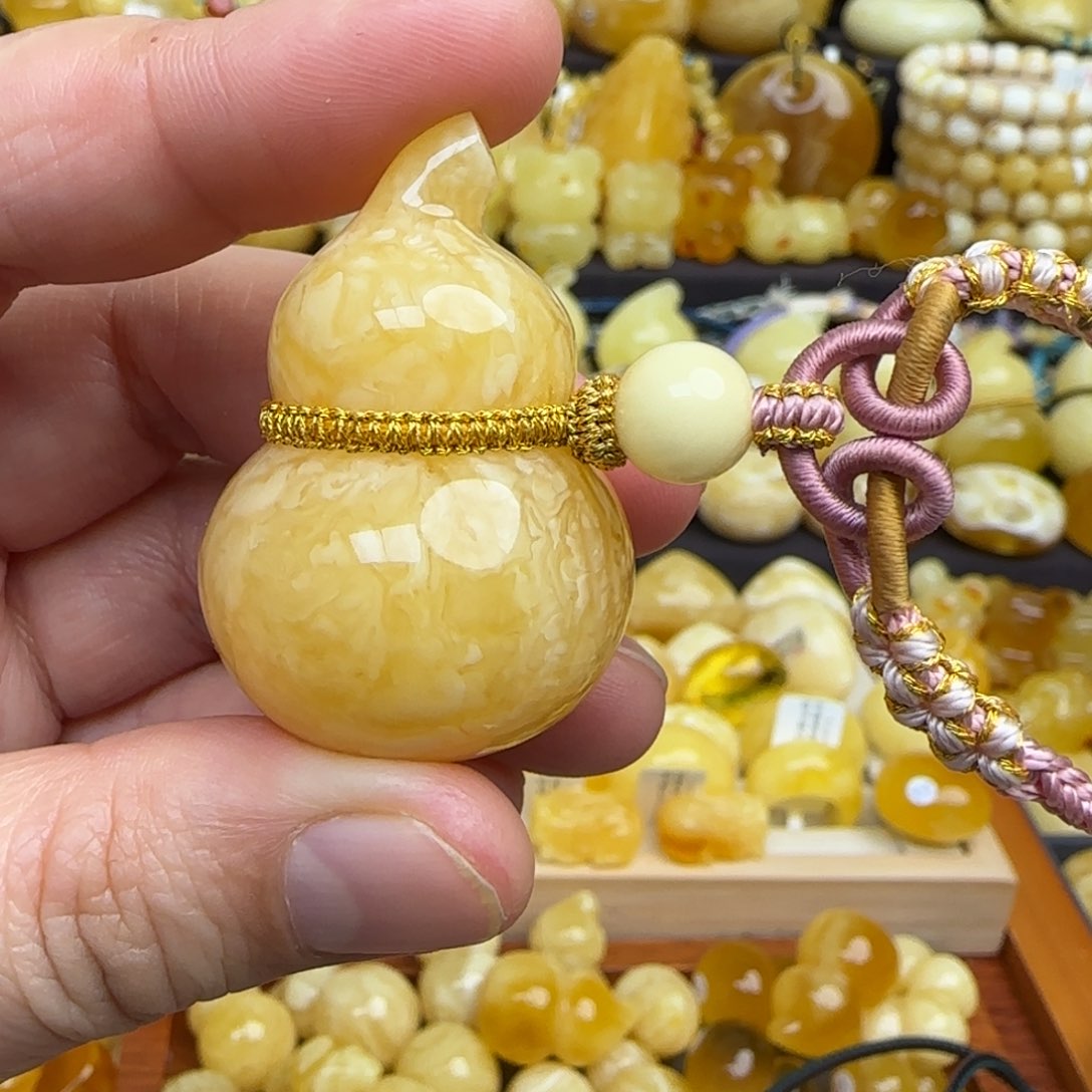 琥珀颈饰未镶嵌天然俄料虎皮妖花蜜蜡葫芦