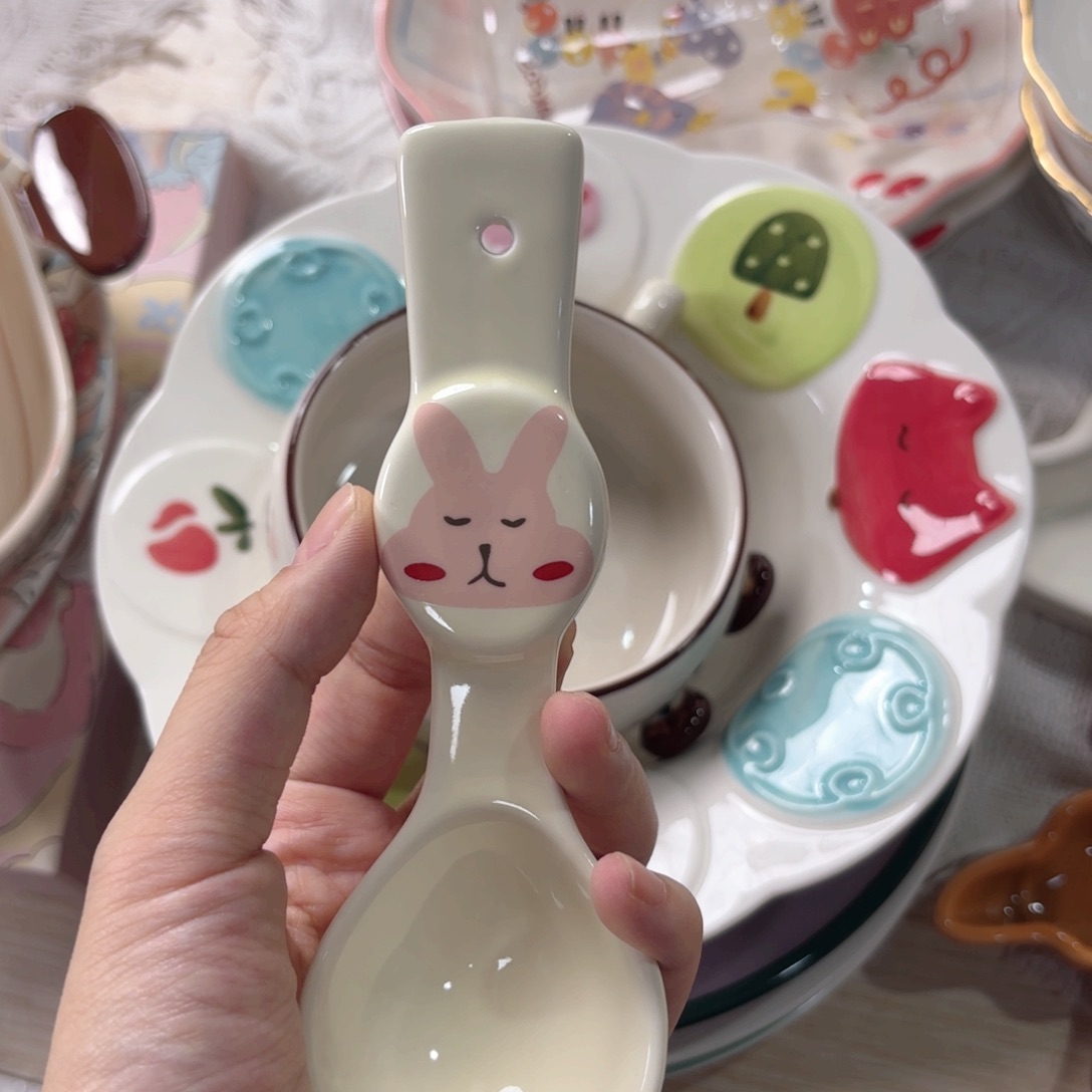 陶苹果小兔陶瓷勺