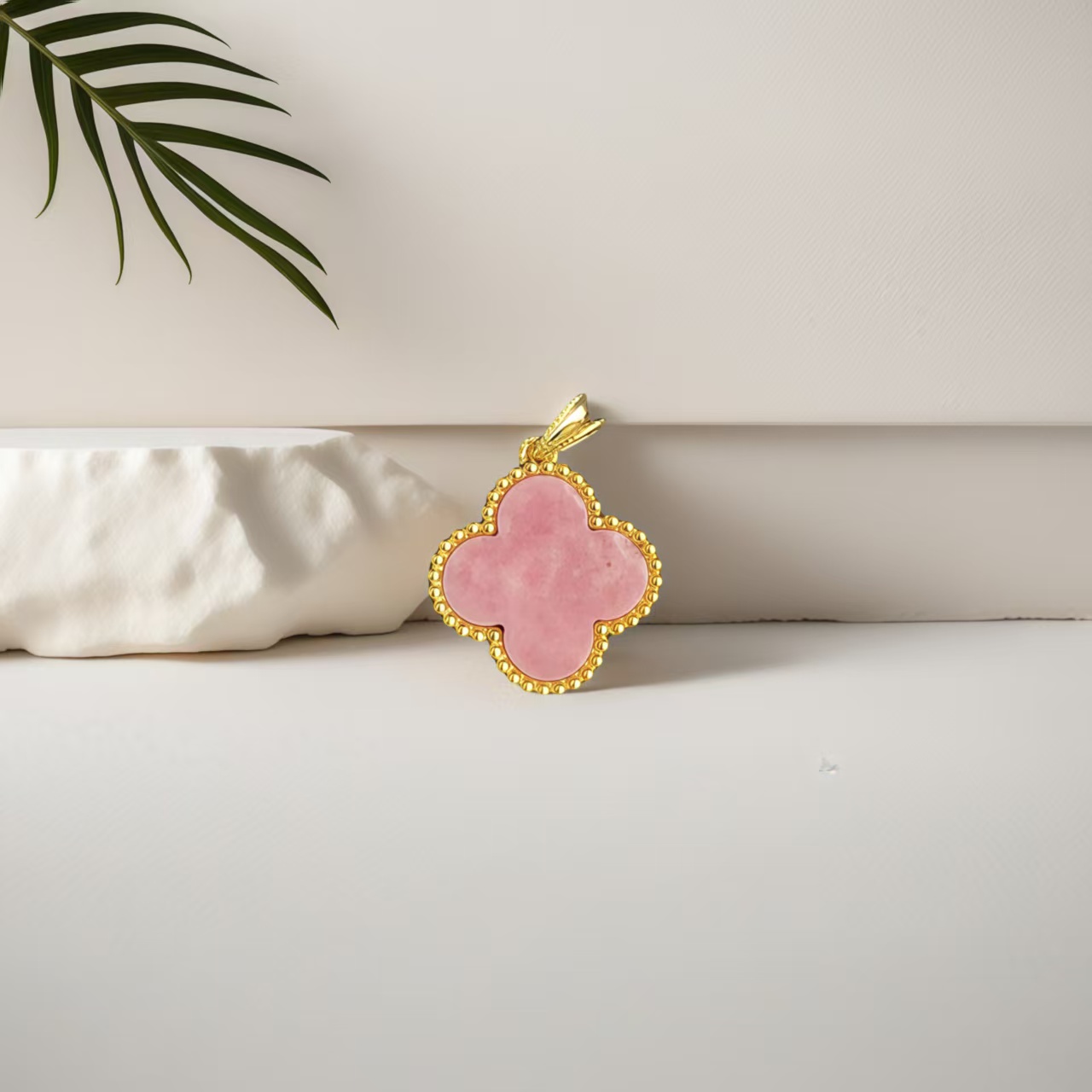 【媛媛专属】18K金蔷薇石四叶吊坠15mm