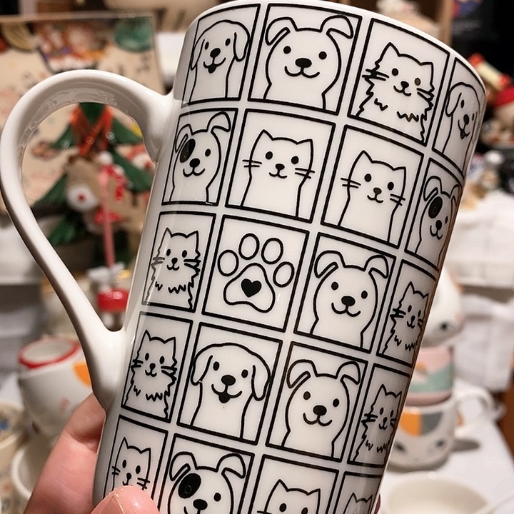 搪瓷猫狗合影马克杯