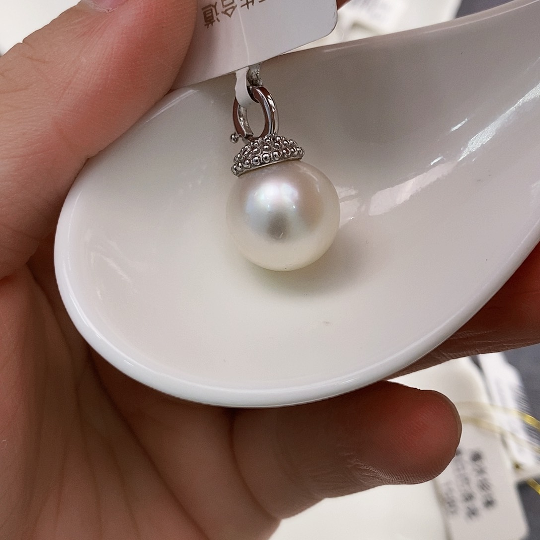 银S925镶嵌特价澳白吊坠13.8mm海水珍珠
