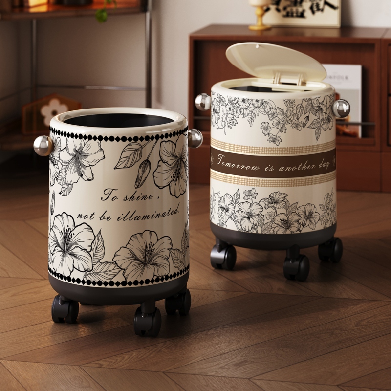 垃圾桶家用2025新款客厅卧室高颜值中古风轻奢高档按压开盖