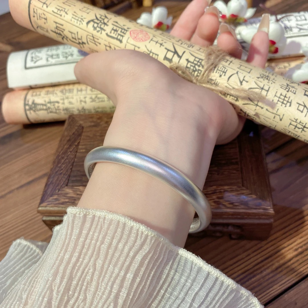 足银手镯 【古法心经】足银999.9闭口手镯约32克