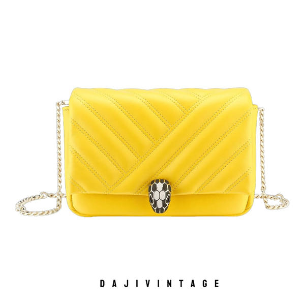 大吉中古/Bvlgari宝格丽柠檬黄mini方胖斜挎包