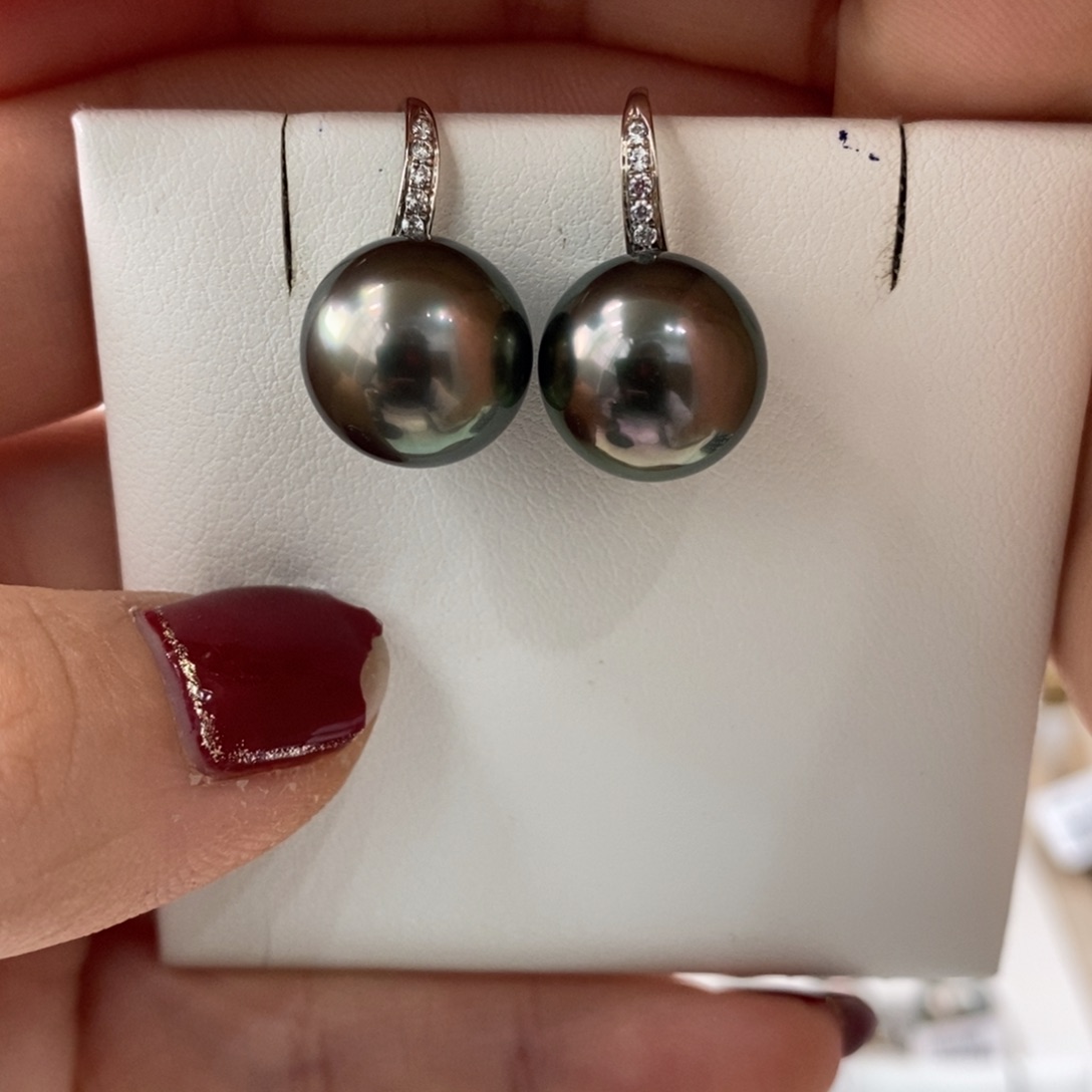 海水珍珠耳饰18K金镶嵌12-13mm