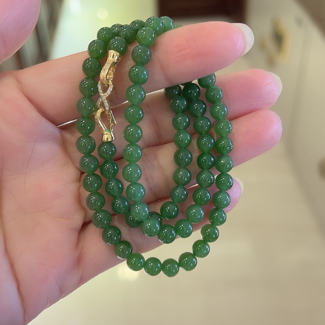 颈饰银S925镀金镶嵌和田玉（碧玉）