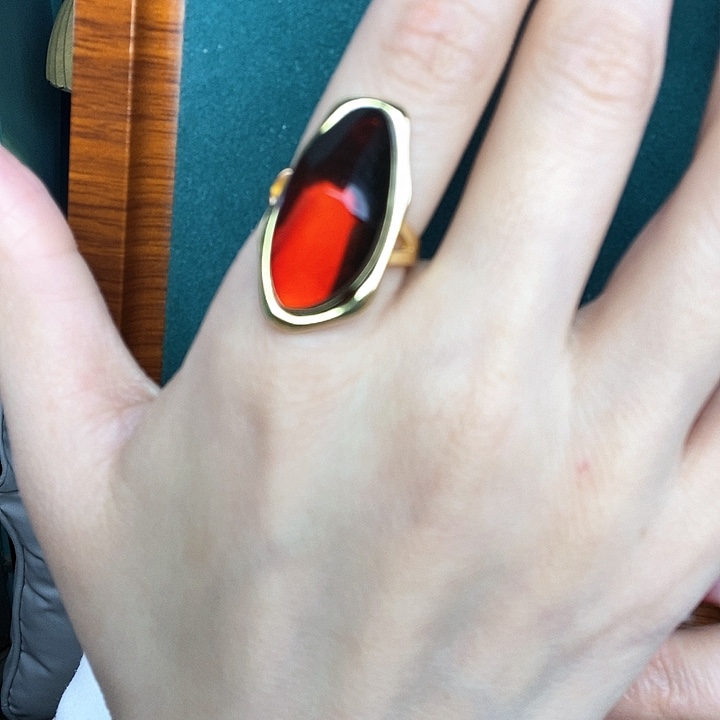 琥珀戒指银S925镶嵌戒指