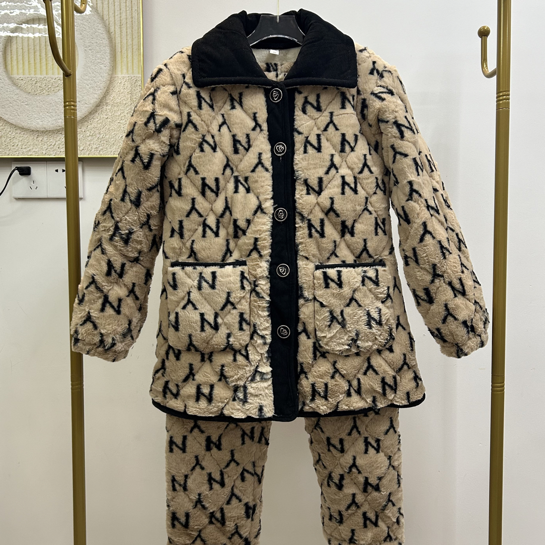 1266男士三层加厚保暖珊瑚绒可外穿冬季家居服睡衣套装