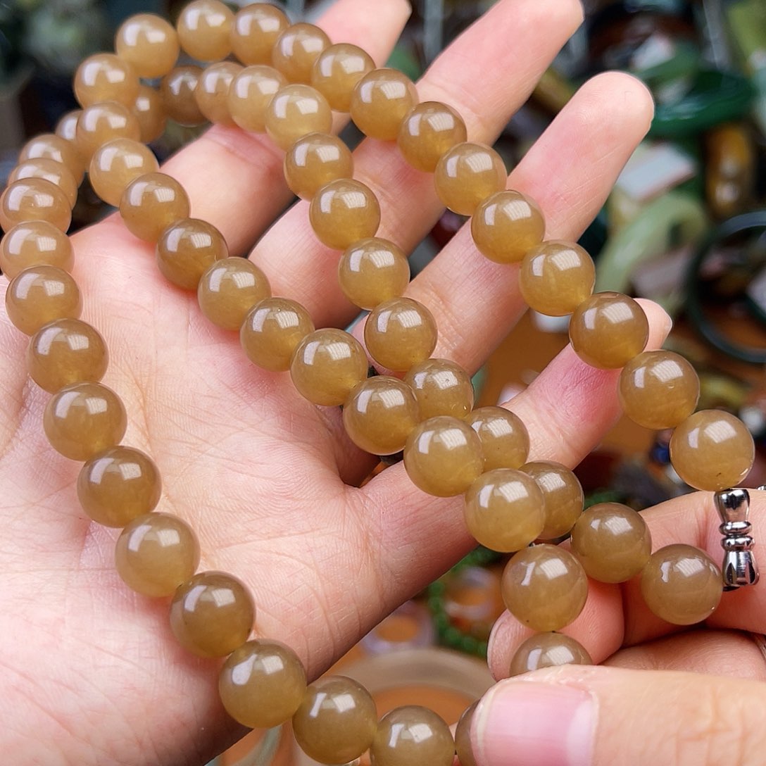 蛇纹石玉颈饰银S925镶嵌