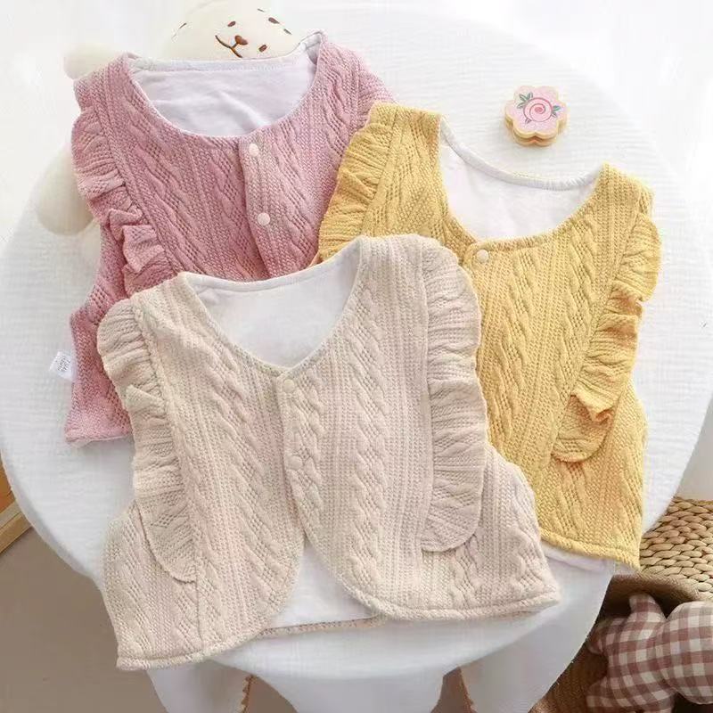 婴儿秋冬季双层马甲百搭小针织开衫上衣时尚外出马甲宝宝秋冬外出