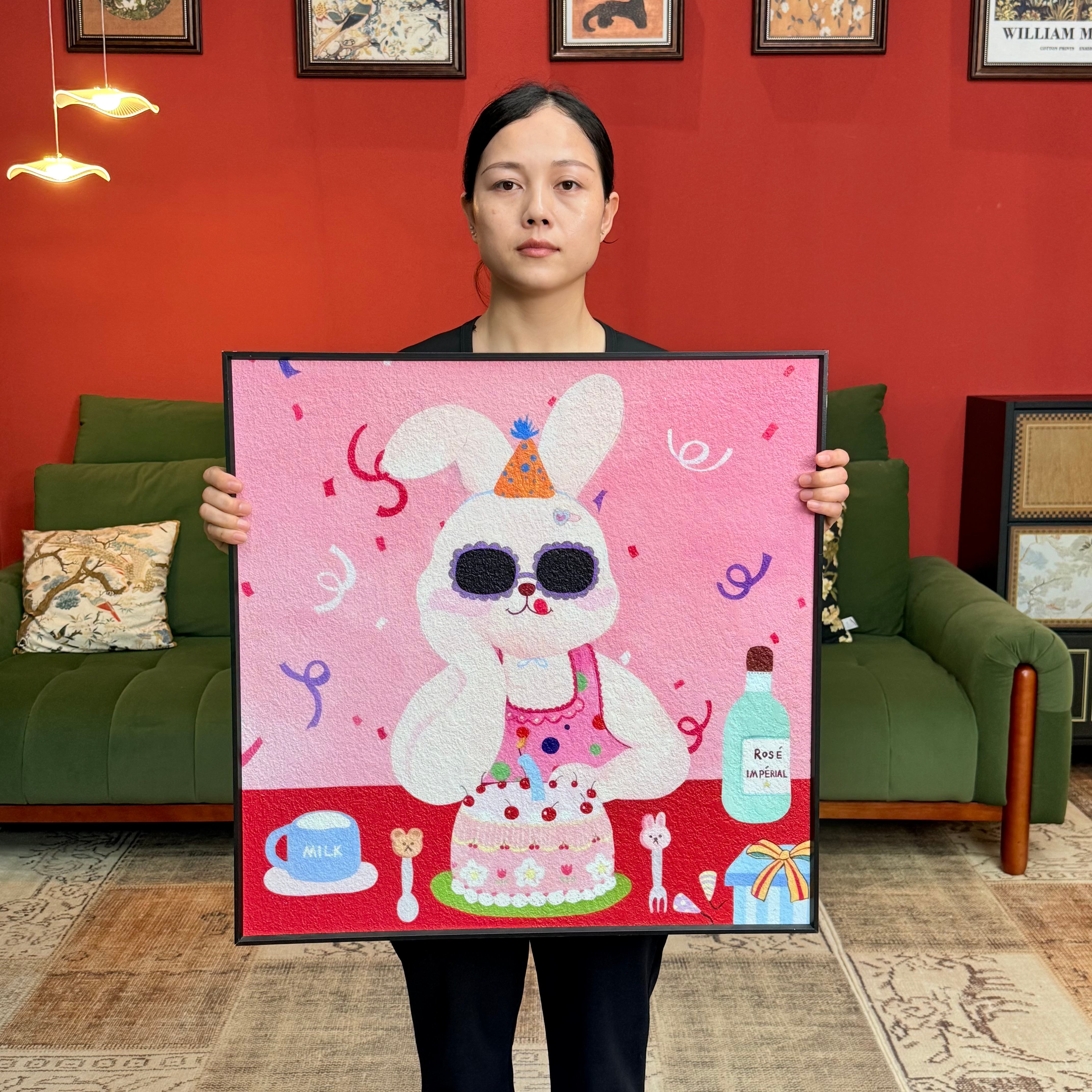 过生日的富婆简约趣味卡通客厅卧室装饰画F029儿童房挂壁画6060