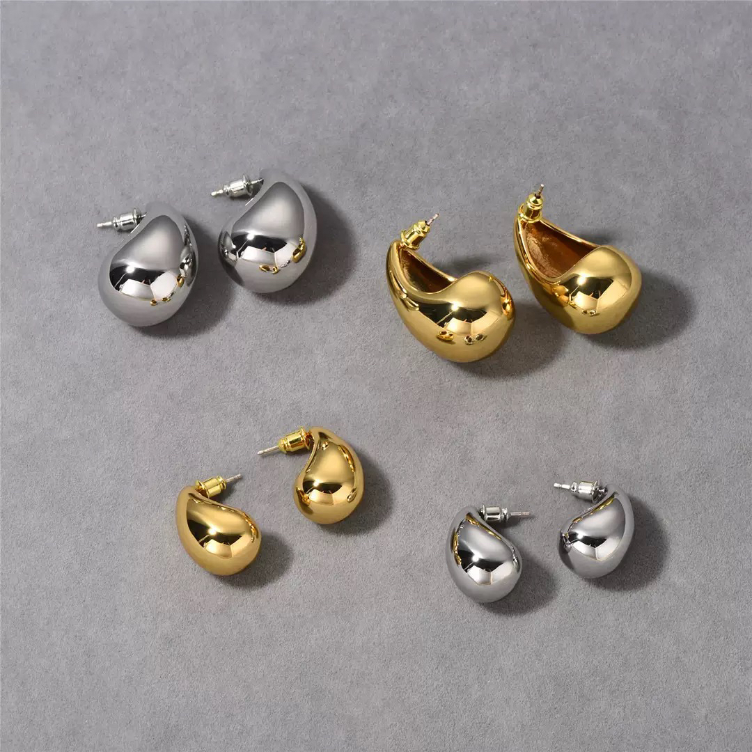 铜合金耳饰 女爱心/水滴/铃铛欧美金色耳环设计感小众时尚简约