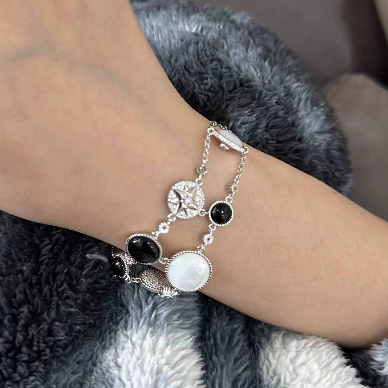 铜合金手链 黑白撞色八芒星手链-67298