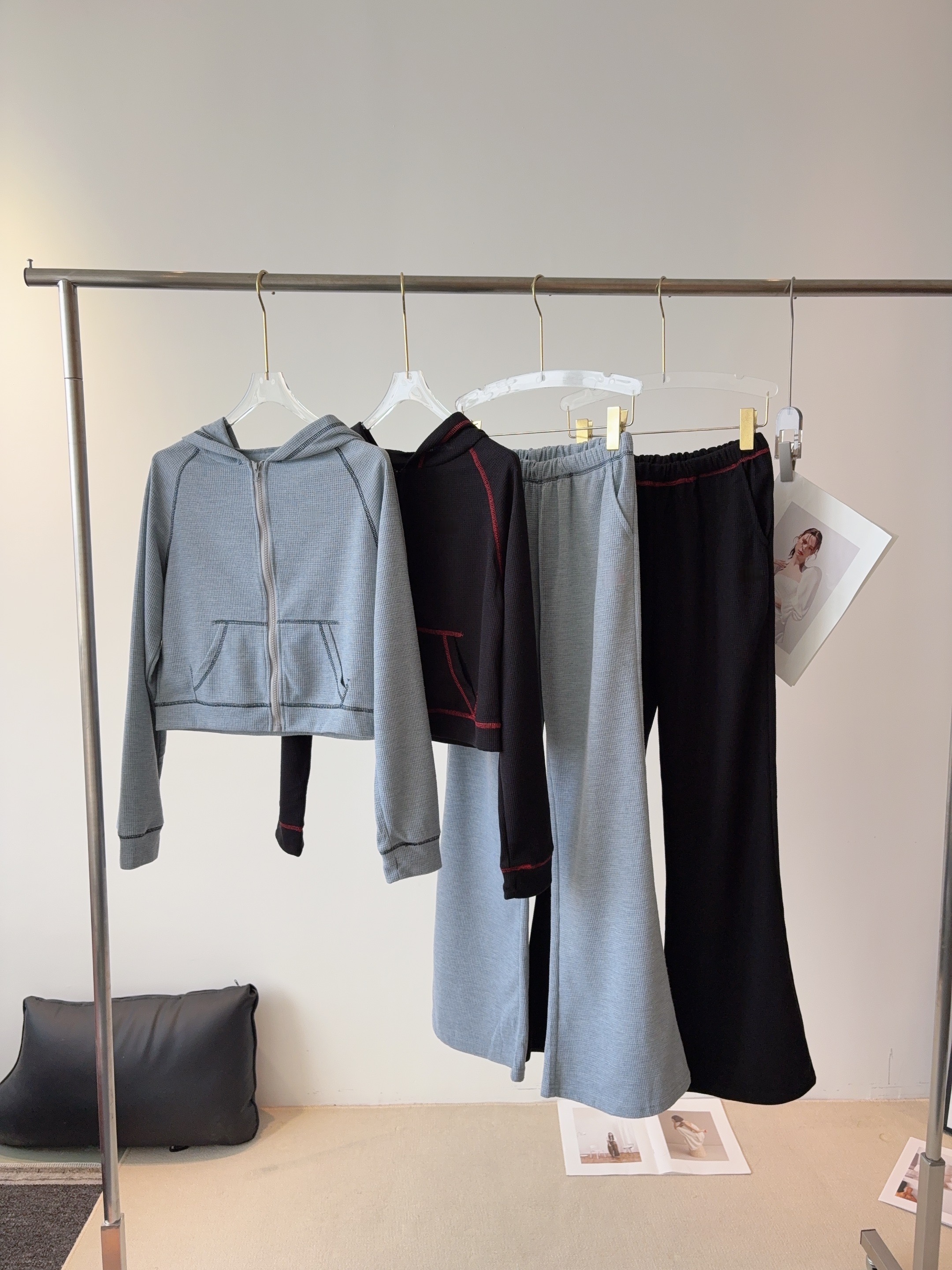 立体剪裁高弹轻熟风春秋冬休闲套装高腰阔腿裤针织