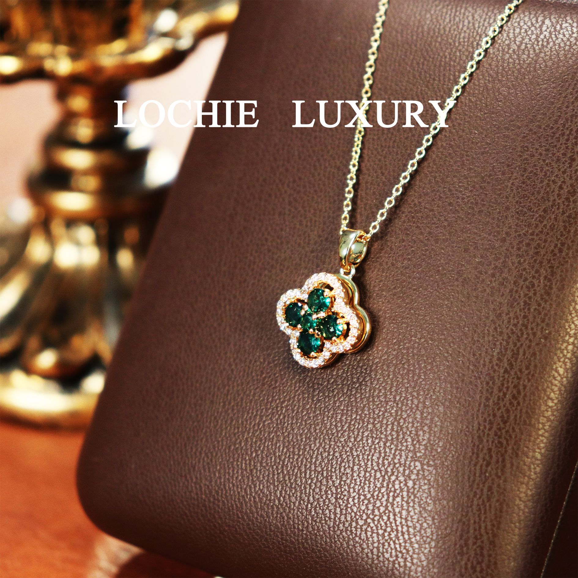 铜合金锆石耳饰 D024【瑶池映月】旋转幸运四叶草高级感项链