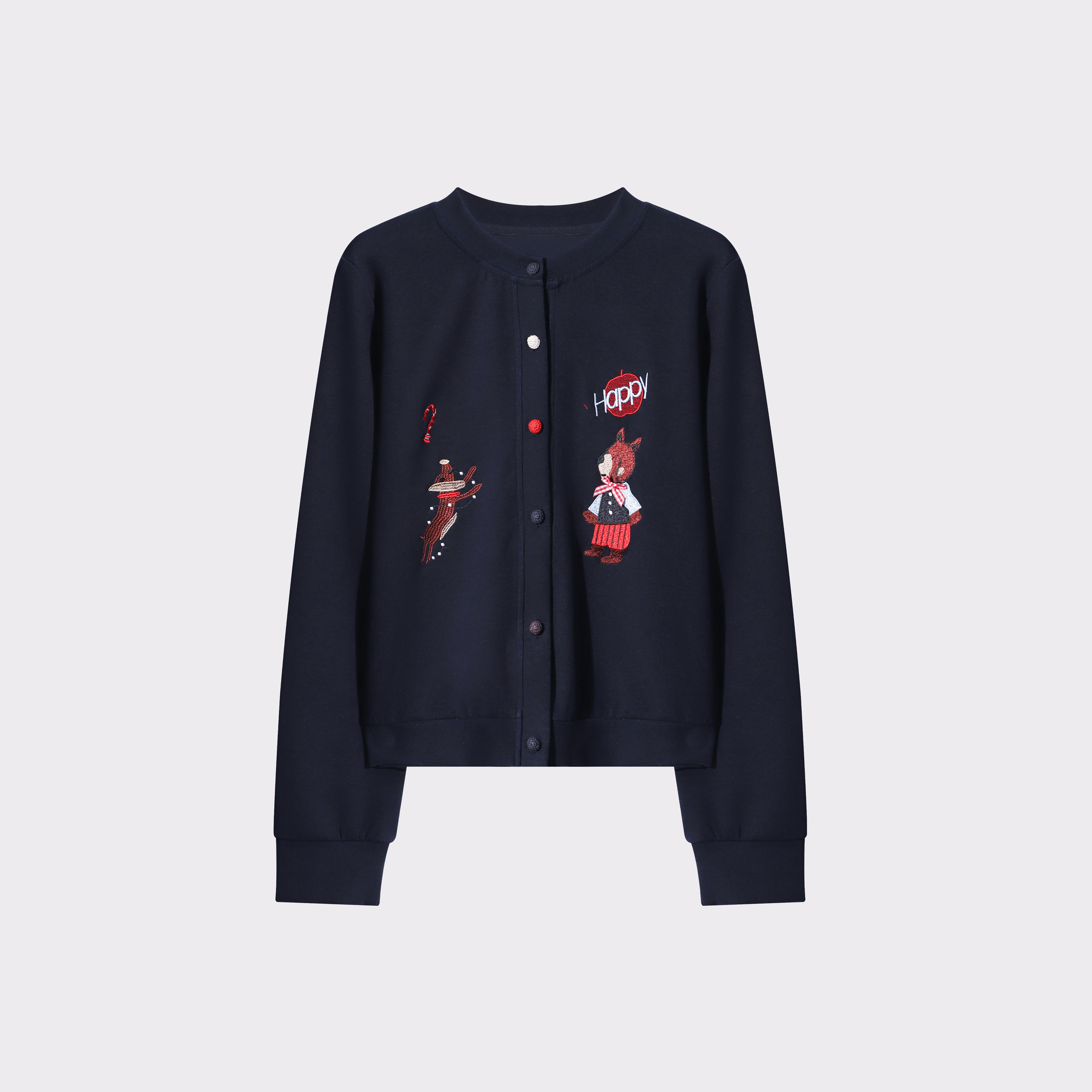 大喜｜韩系氛围感穿搭刺绣小熊印花圆领针织衫外套-ZMAHW5570