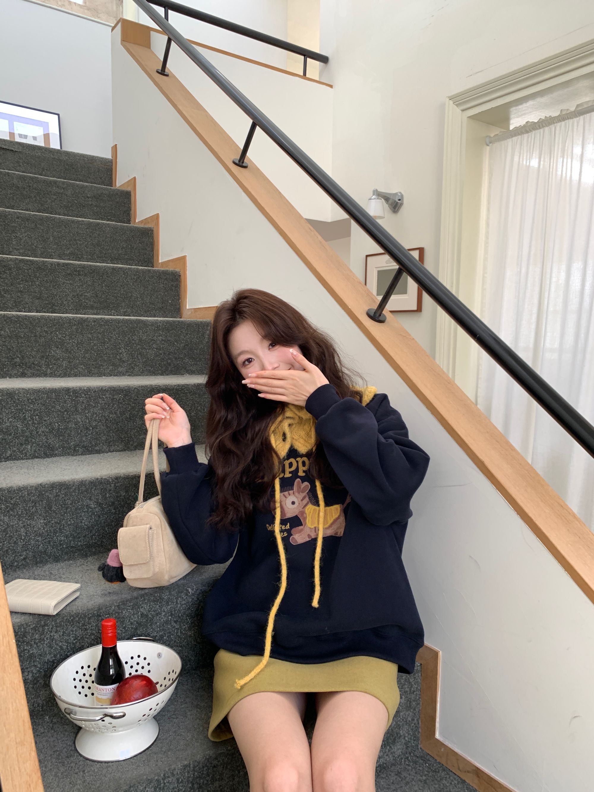 Even一雯【快乐小马】韩系高智感休闲秋冬加绒刺绣宽松卫衣配围脖