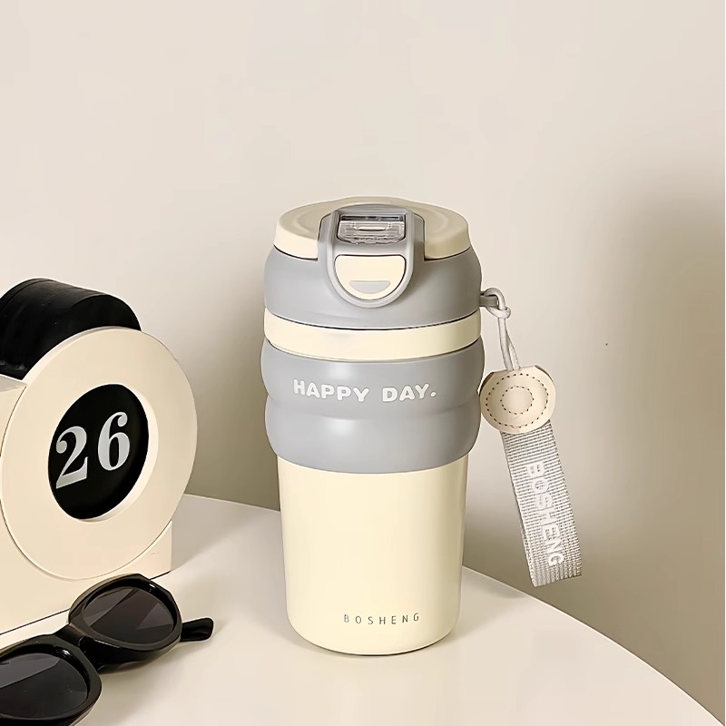 简约保温杯大容量学生杯子带吸管高颜值水杯家用316不锈钢咖啡杯