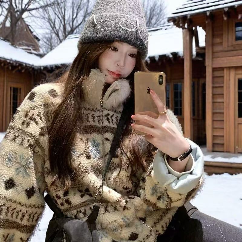 【广州布原版做法】冬季新款费尔岛毛领外套女加厚保暖开衫长袖上