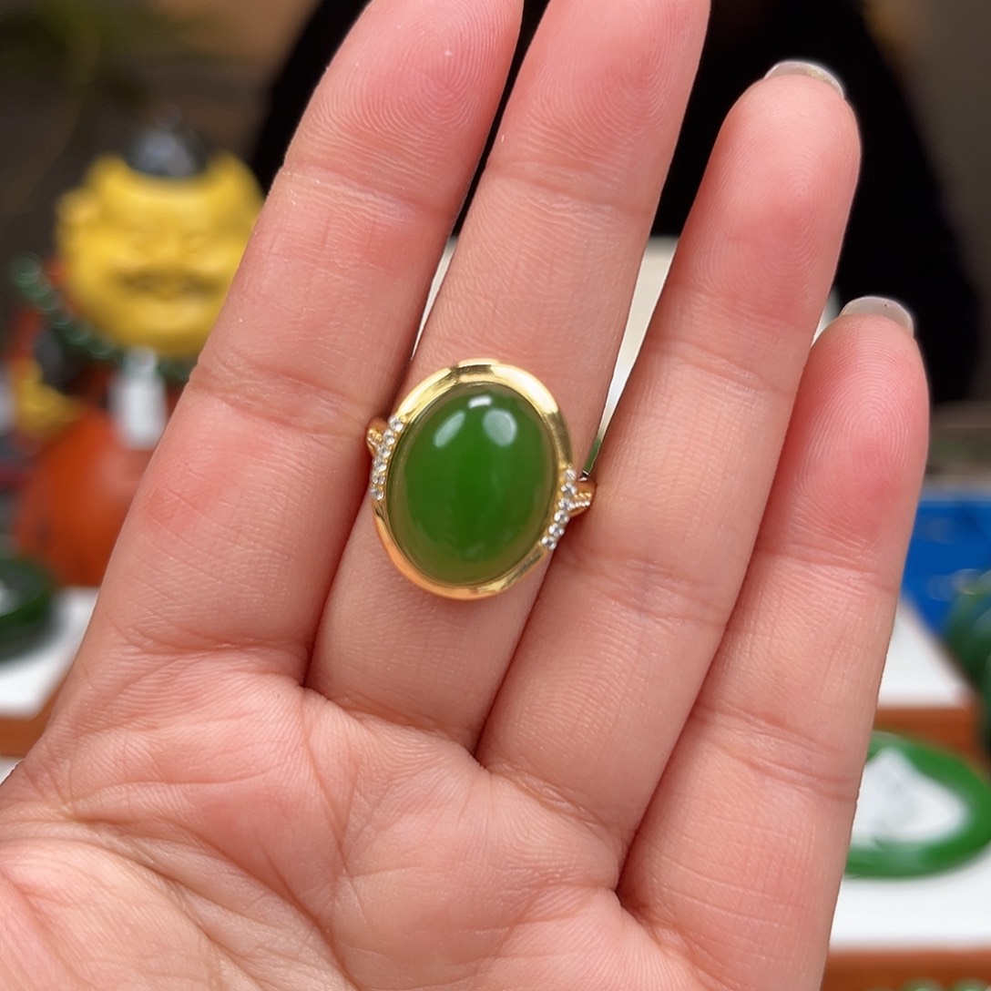 和田玉戒指银S925镶嵌