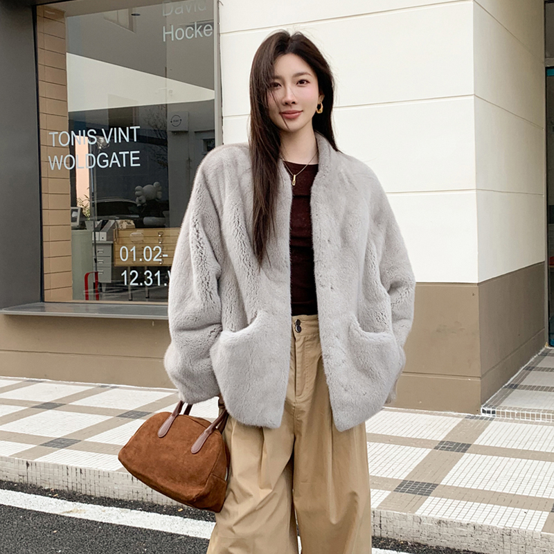 “开端貂”进口天鹅绒紫标水貂皮草女外套貂皮大衣年轻冬ZD106Y024