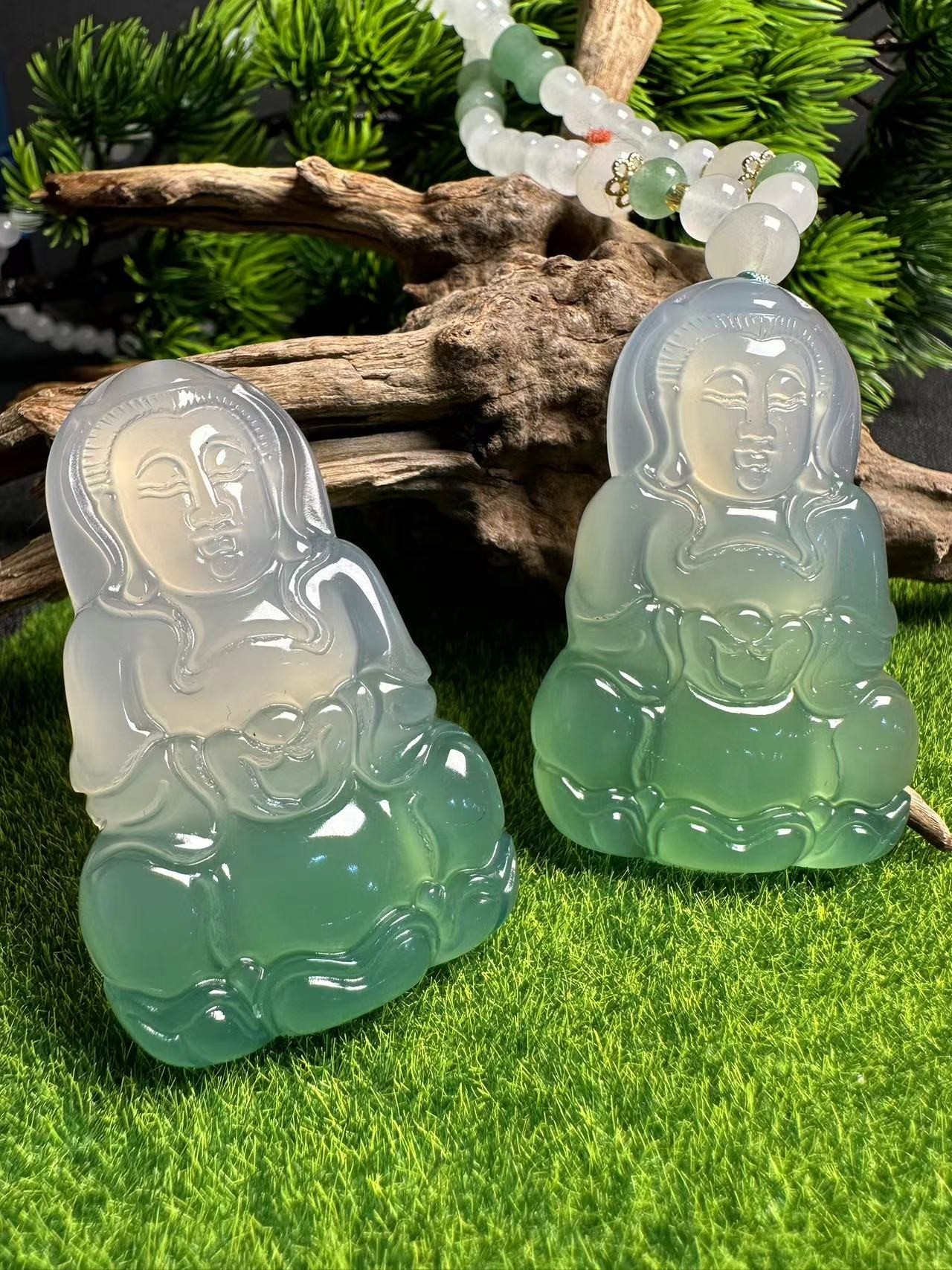 S6936【任会长珠宝】青碧秦紫观音玛瑙吊坠-配珠链多样性只发一件