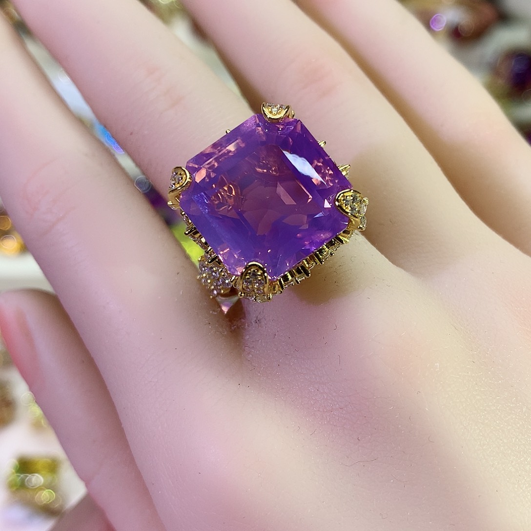 紫晶戒指银S925镀金镶嵌