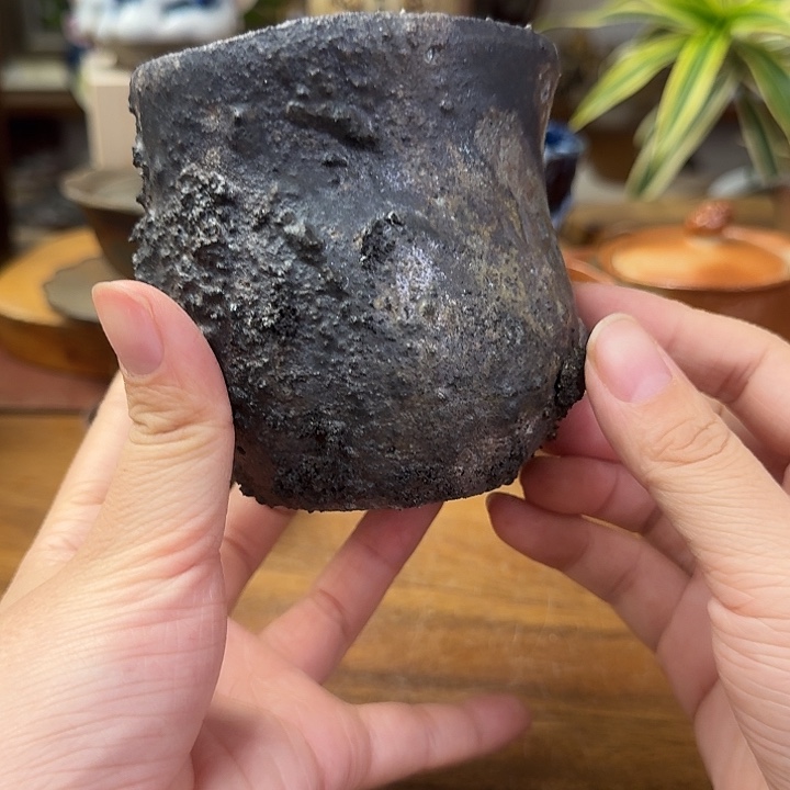 山***夫原田圭二备前烧密色汤吞福利一口价