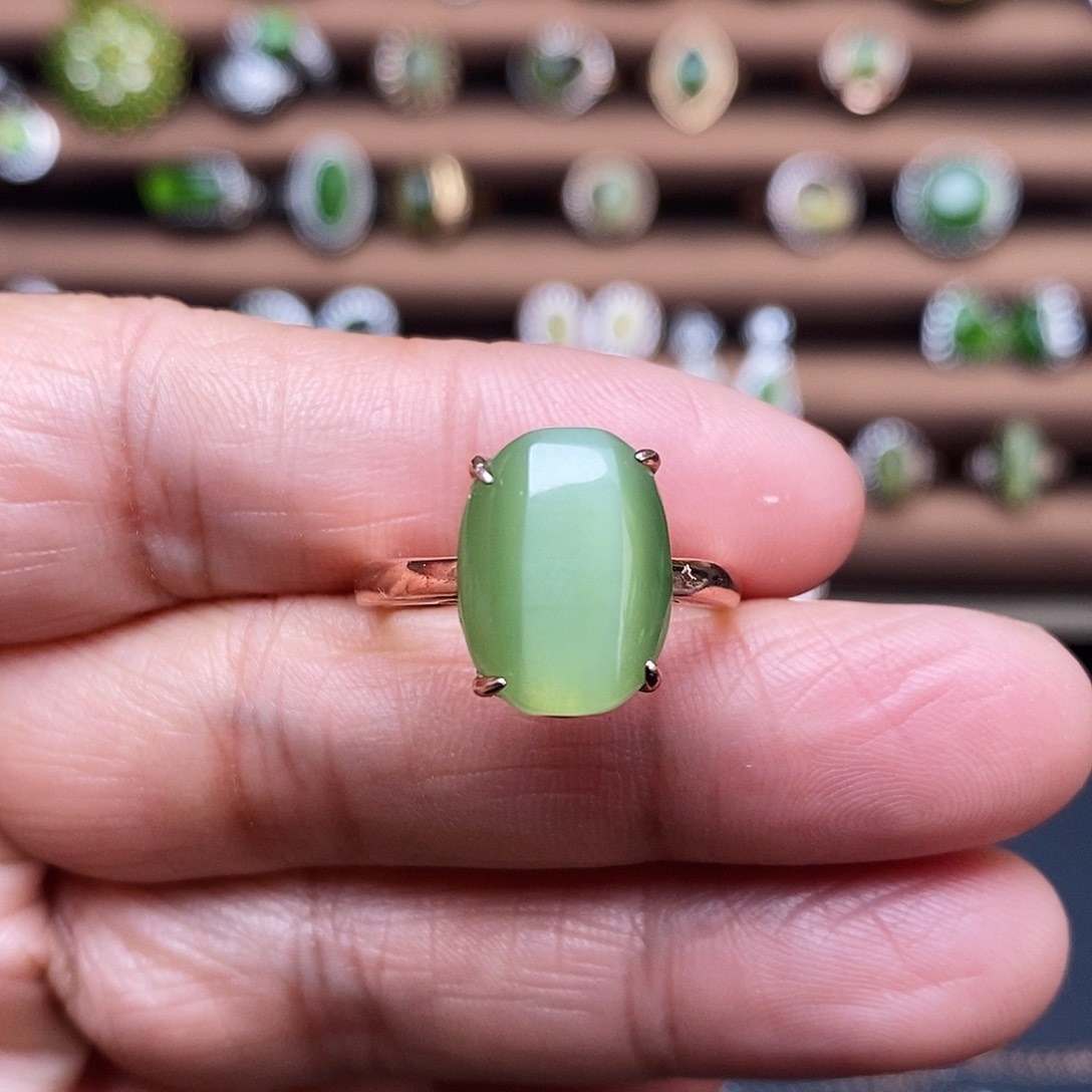 吊坠(不含链)银S925镶嵌和田玉（碧玉）戒指