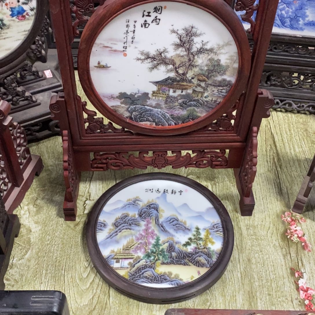 瓷片旭****335*30双面插屏景德镇瓷板画柴窑烧制