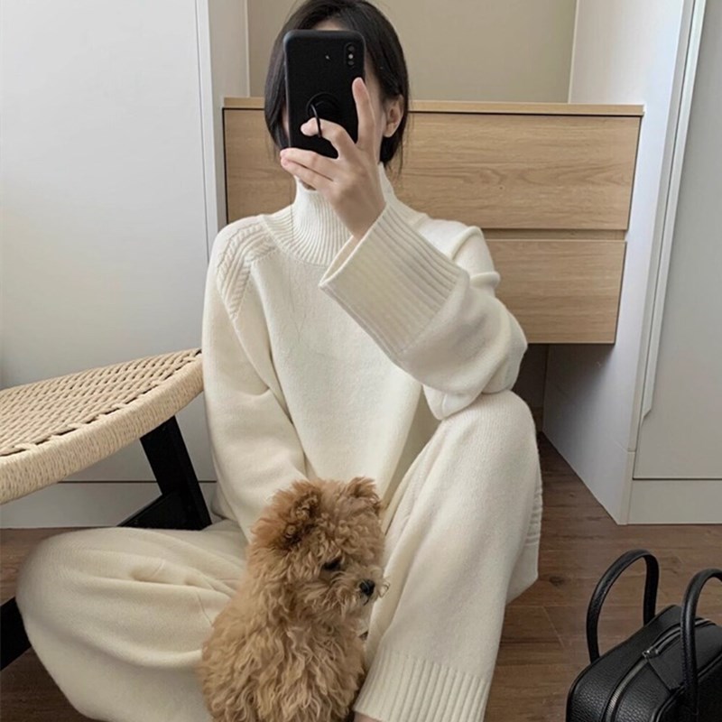 王菲同款高级感纯羊毛针织衫女设计小众高领宽松慵懒毛衣打底上衣