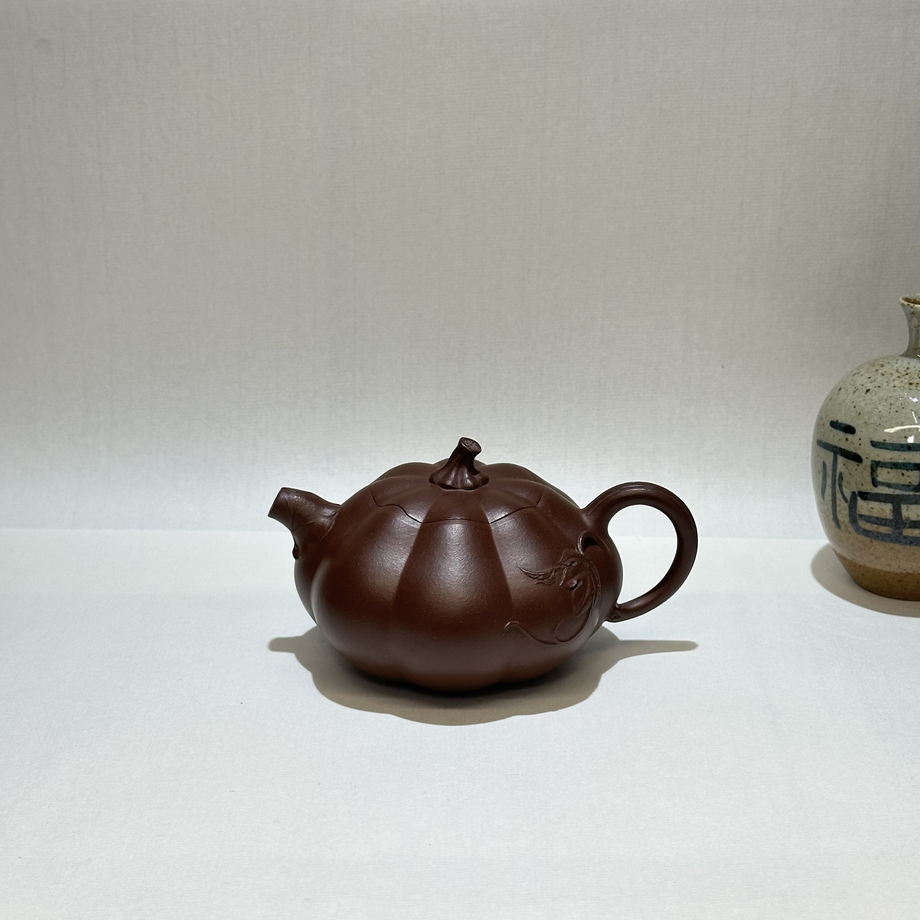 宜兴原矿家藏老紫泥  南瓜壶 容量160cc筋纹器南瓜造型  做工精细