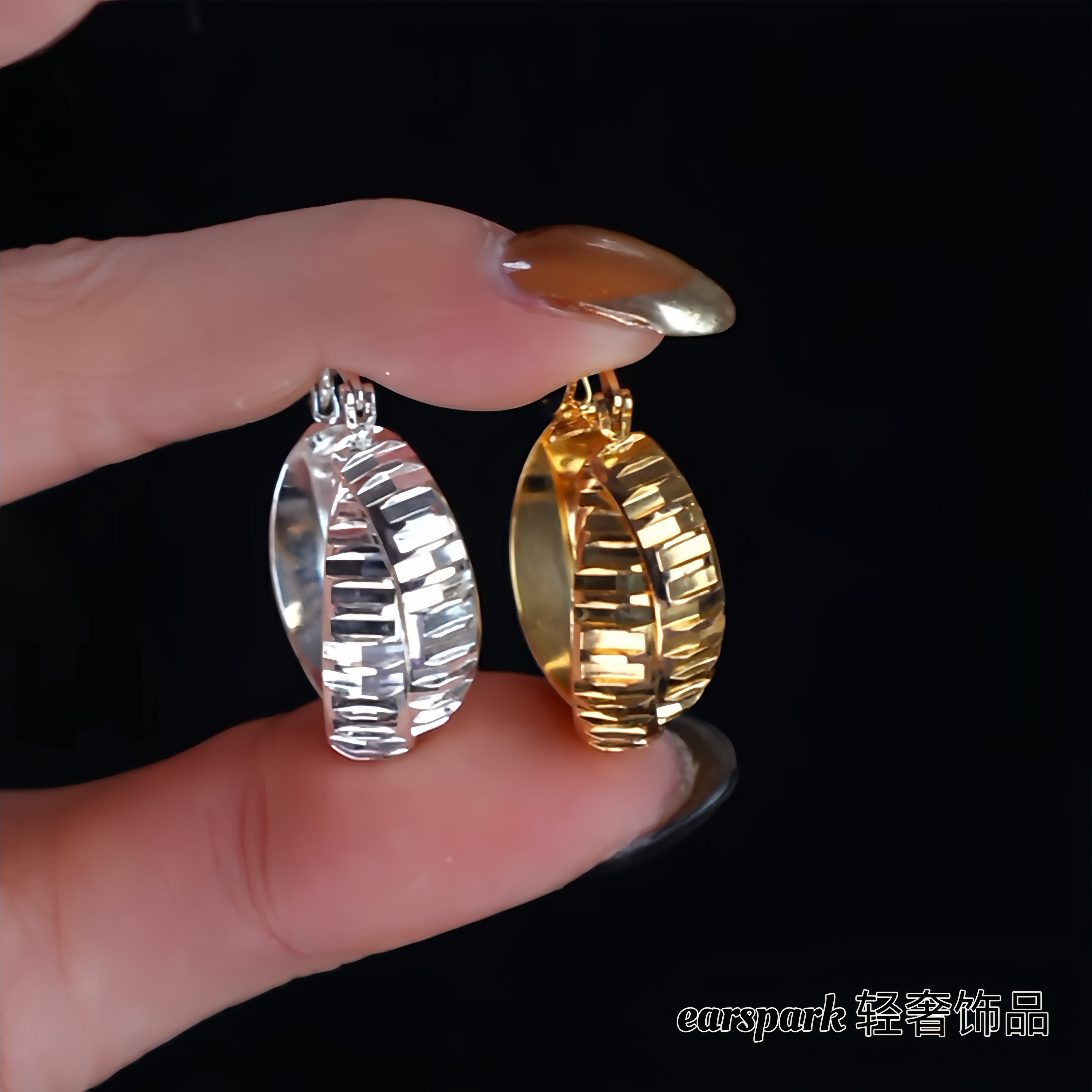 EarSpark 黄铜耳饰 女金色日韩原创设计轻奢耳环百搭素款小众